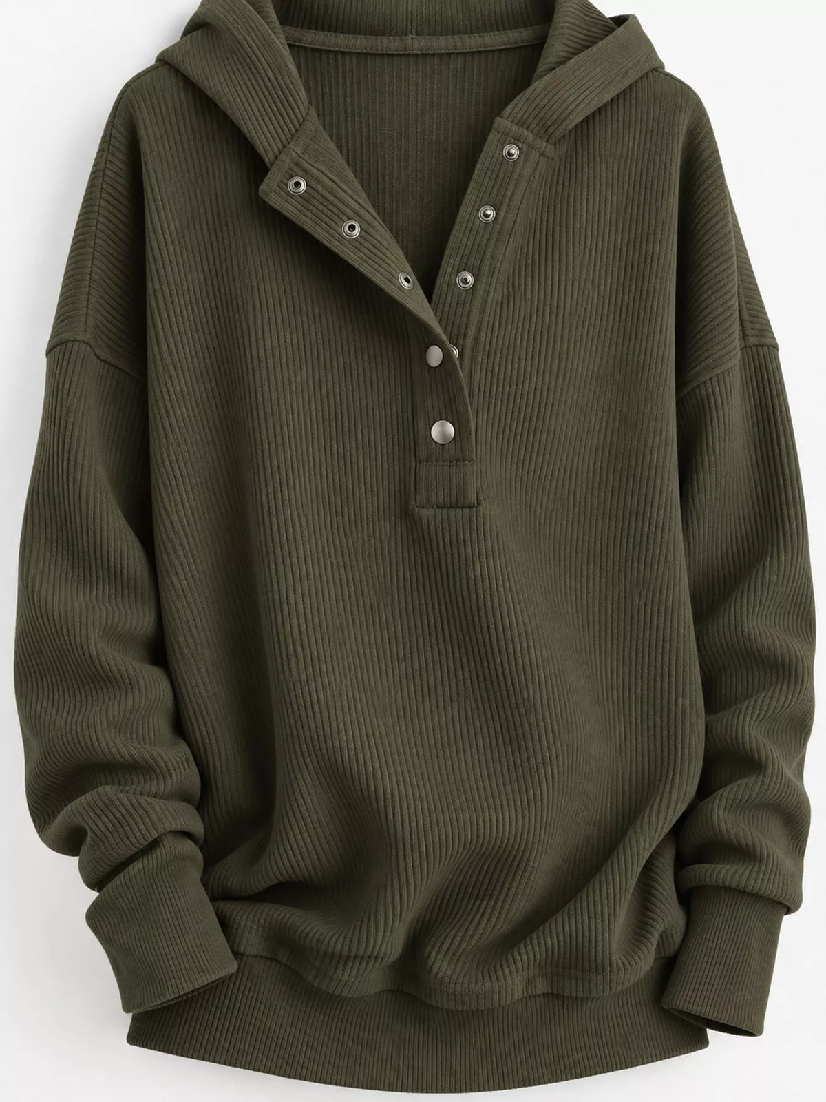 Full Size Snap Button Placket Dropped Shoulder Hoodie Plus (45)