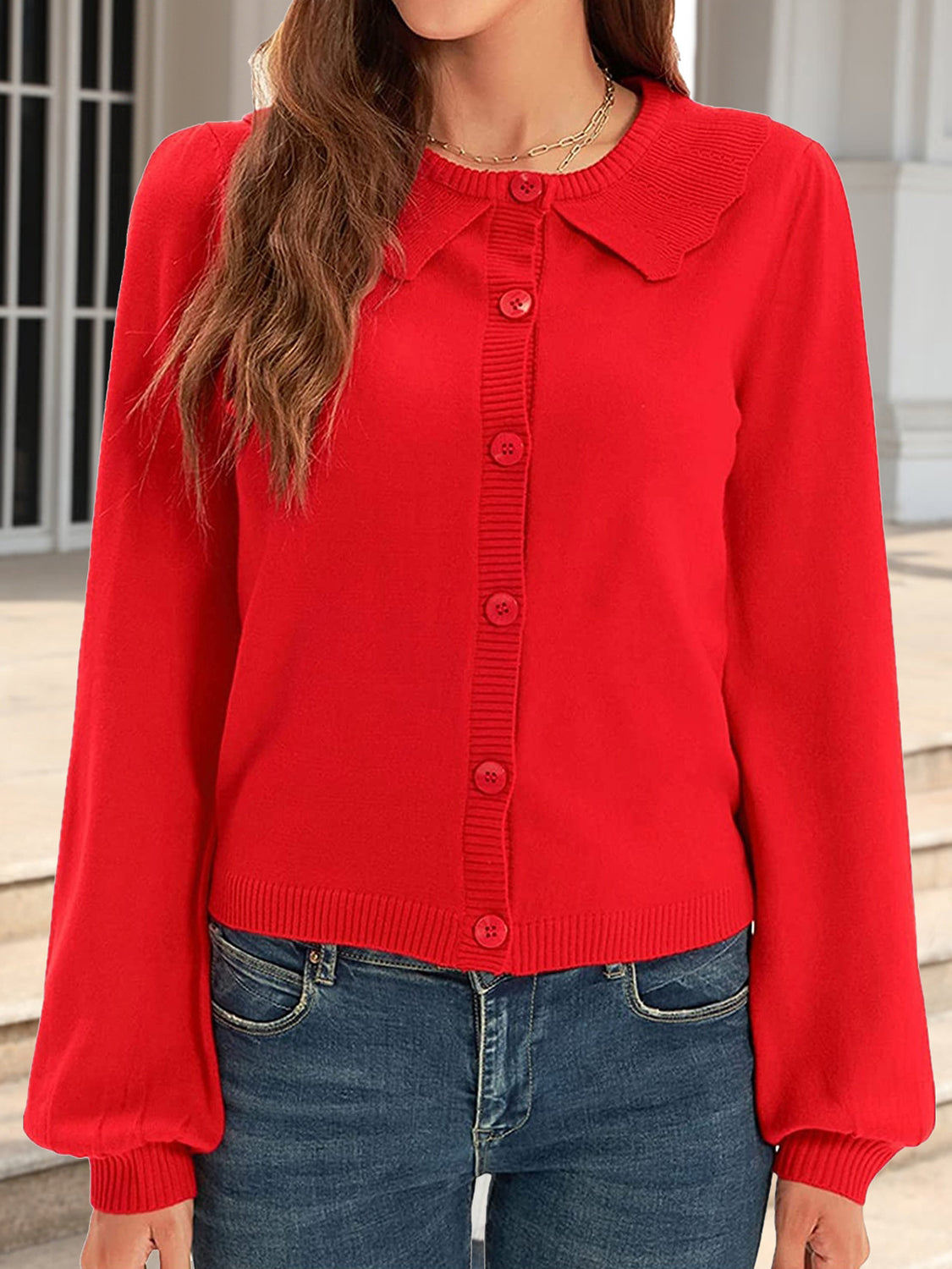 Collared Long Sleeve Button Down Cardigan (3)