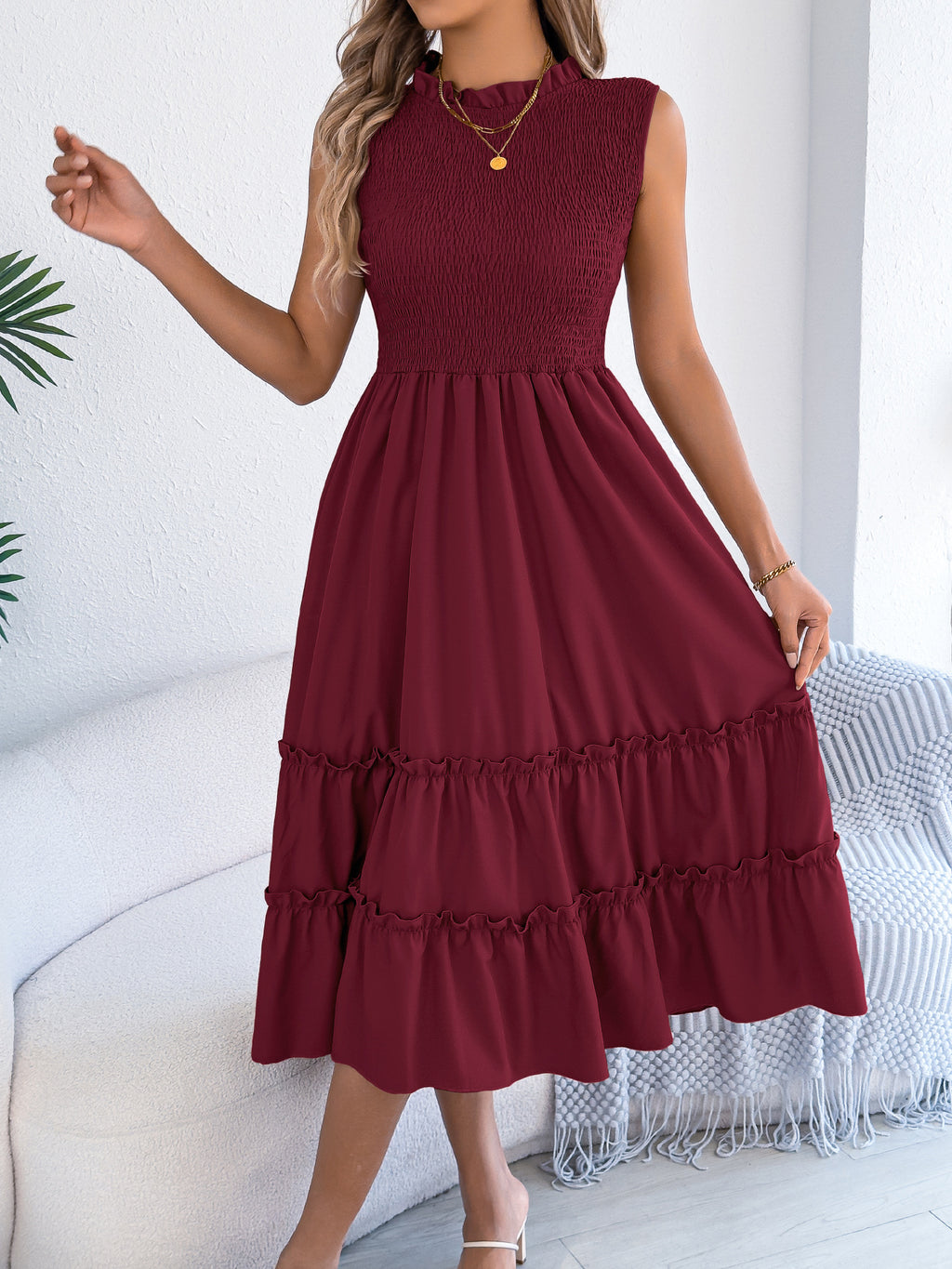 Smocked Sleeveless Tiered Dress (24)