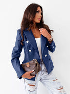 Lapel Collar Leather Blazer (15)