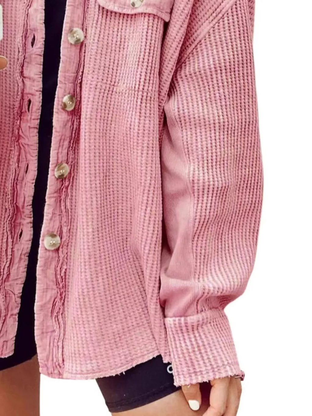 Oversized Waffle Knit Button-up Jacket (6)