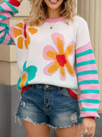 Floral Striped Crew Neck Sweater (2)