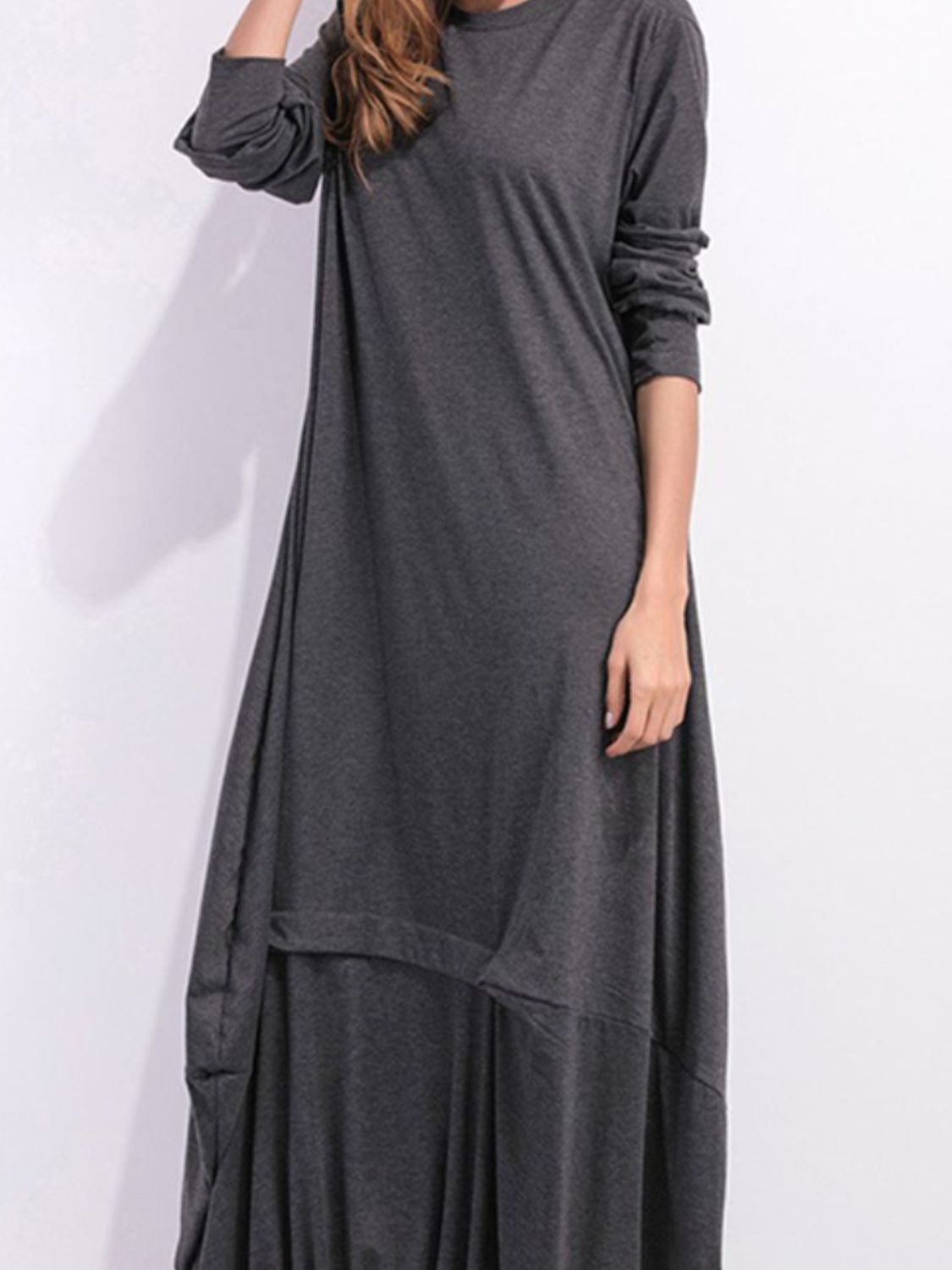 Full Size Round Neck Long Sleeve Sweatshirt Dress (3)