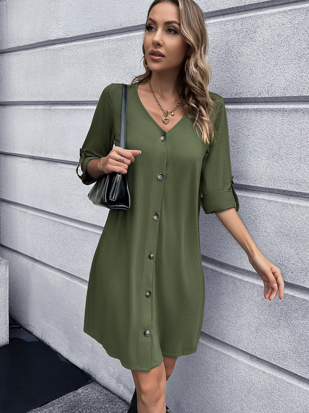 Button Down V-neck Mini Dress (3)