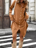 Corduroy Shirt Dress Button-down Front (5)