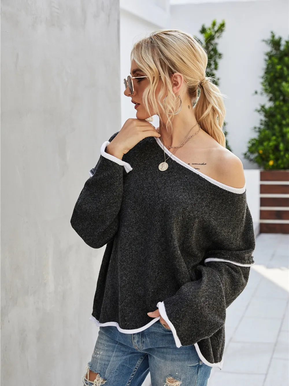 Boat Neck Dropped Shoulder Sweater (6)