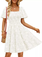 Smocked Square Neck Tiered Mini Dress (13)