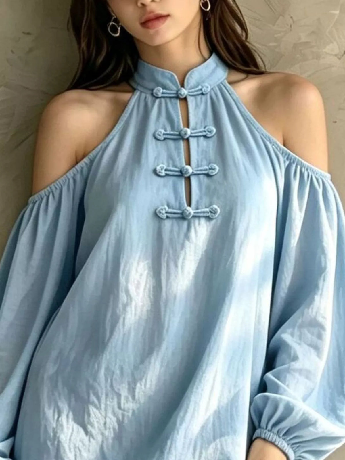 Cold-shoulder Balloon Sleeve Mini Dress (4)