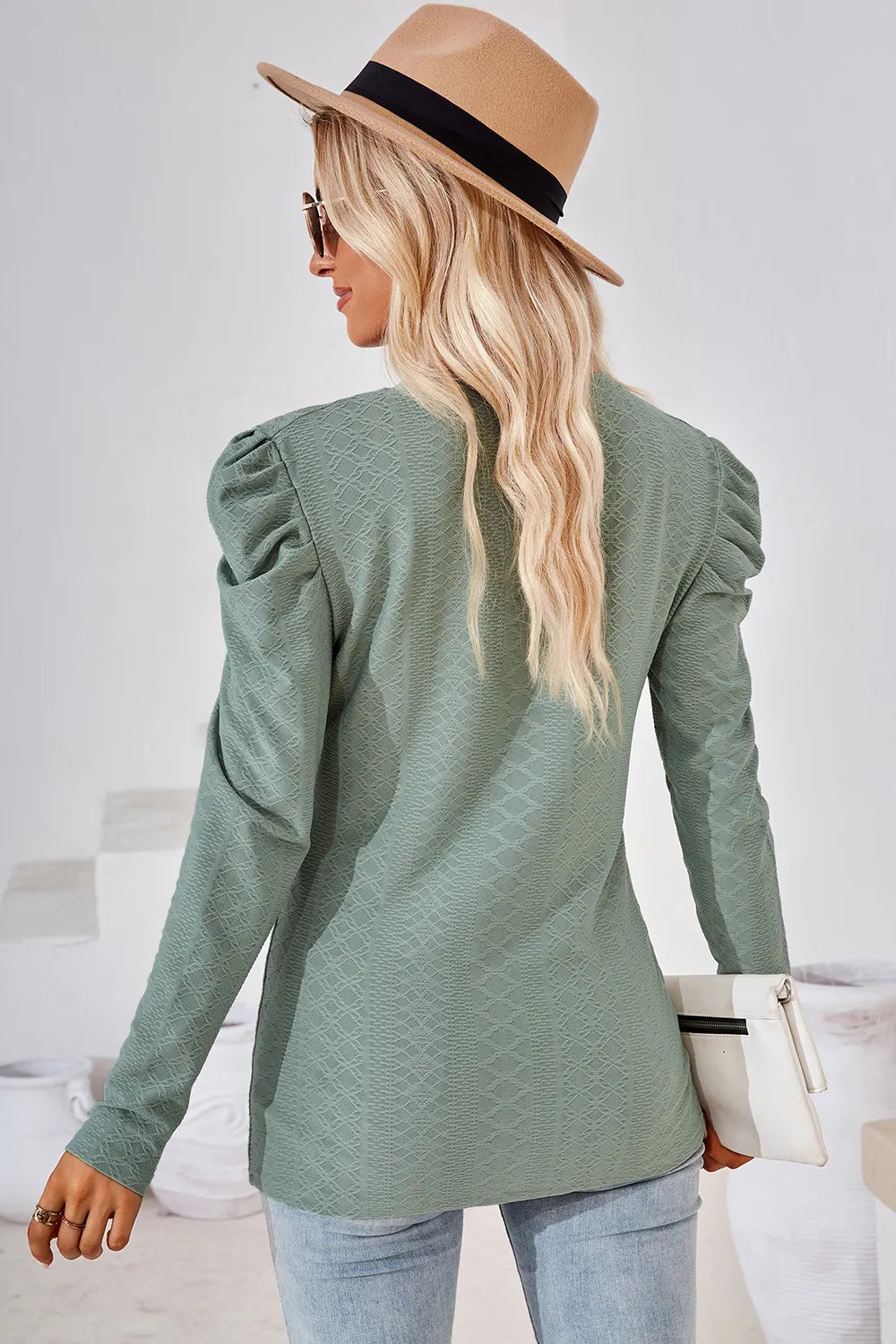 Round Neck Puff Sleeve Blouse (21)