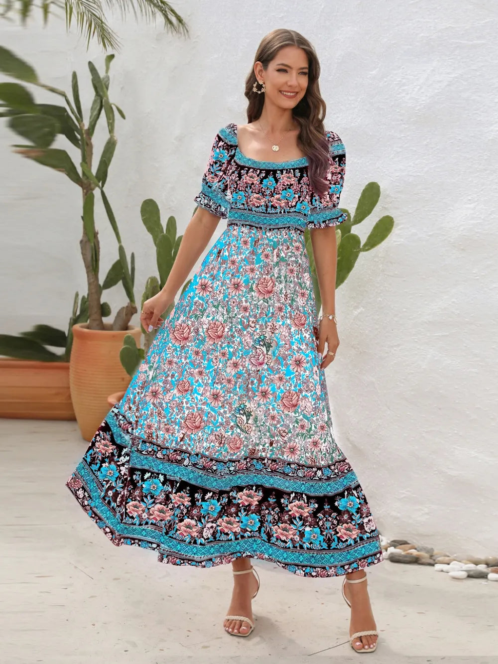 Floral Flounce Sleeve Midi Dress (11)
