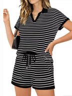 Striped Short Sleeve Polo Shorts Set (11)