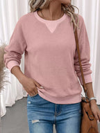 Waffle Knit Crew Neck Long Sleeve Sweatshirt (3)