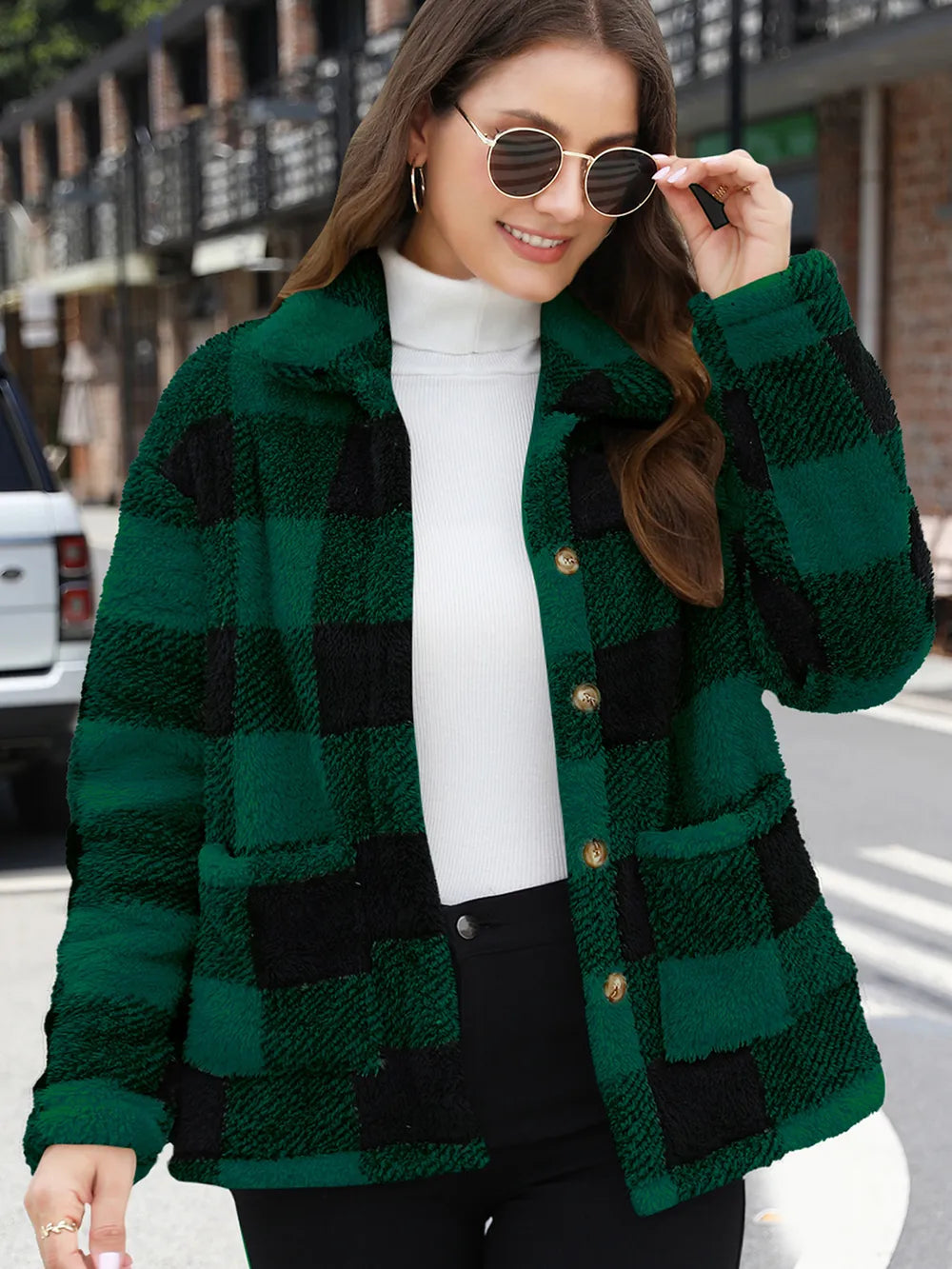 Button Up Drop Shoulder Fuzzy Jacket (7)