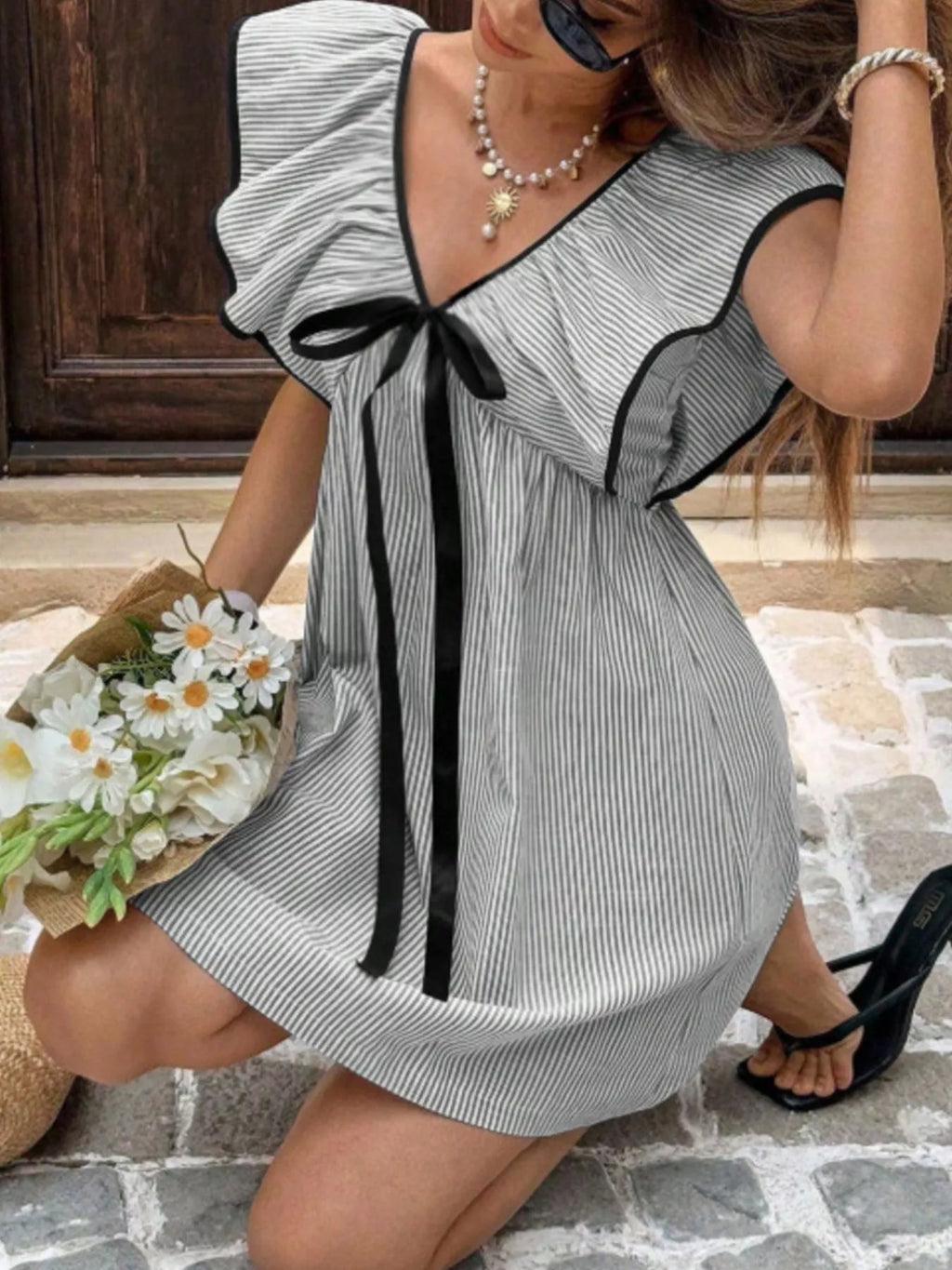 Striped Ruffle Sleeve Mini Dress (8)
