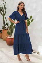Swiss Dot Tied Surplice Short Sleeve Dress (9)