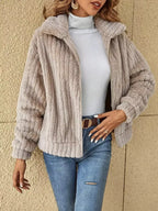 Full Size Faux Fur Zip-up Outerwear Plus (3)