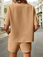 Waffle-knit Half Sleeve Top Shorts Set (7)