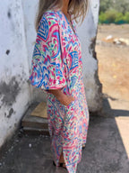 Full Size Printed V-neck Dress Pockets Plus (5)