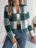 Plaid Open Front Long Sleeve Jacket (22)