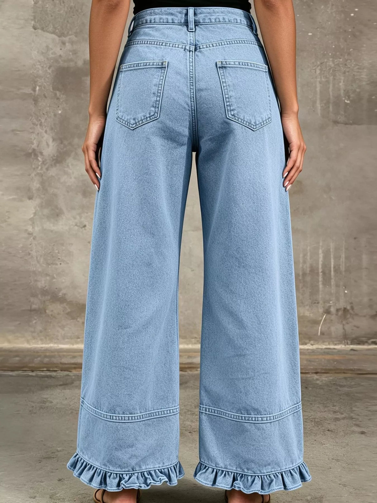 Full Size High-waisted Wide-leg Ruffled Hem Jeans Plus (5)
