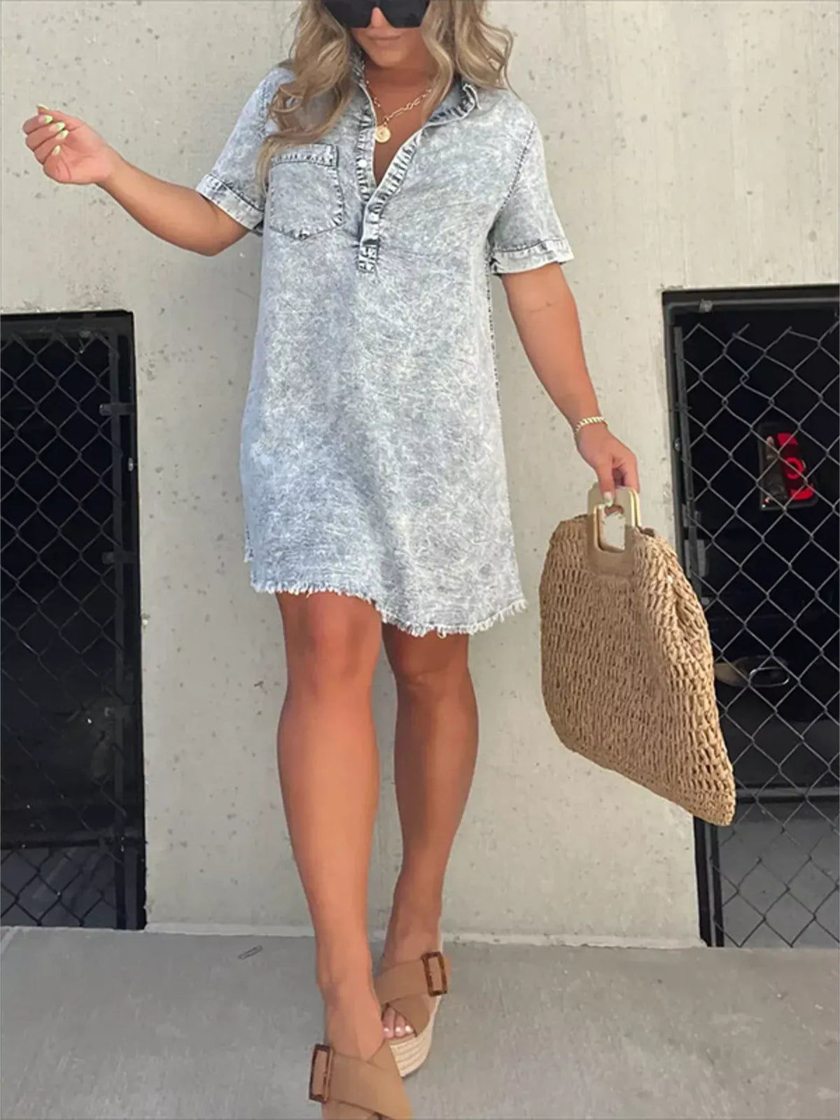 Full Size Raw Hem Short Sleeve Dress Plus (6)