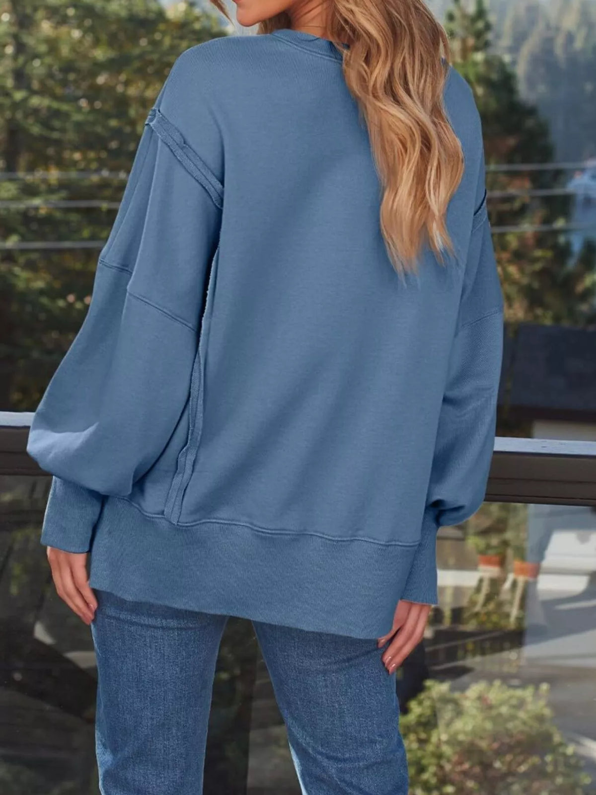 Side Slit Long Sleeve Oversized Sweatshirt (4)