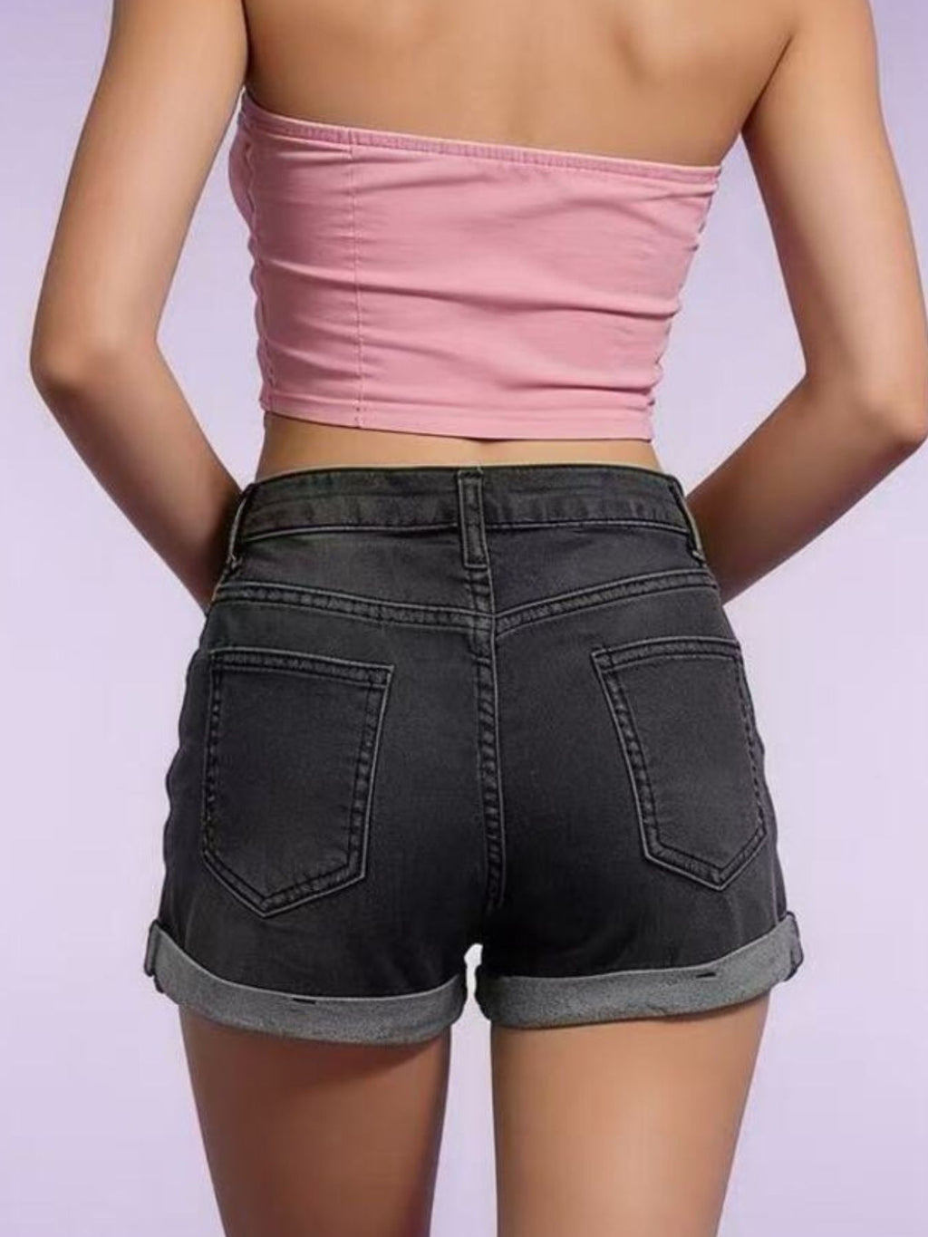 Distressed Denim Roll-up Shorts (5)