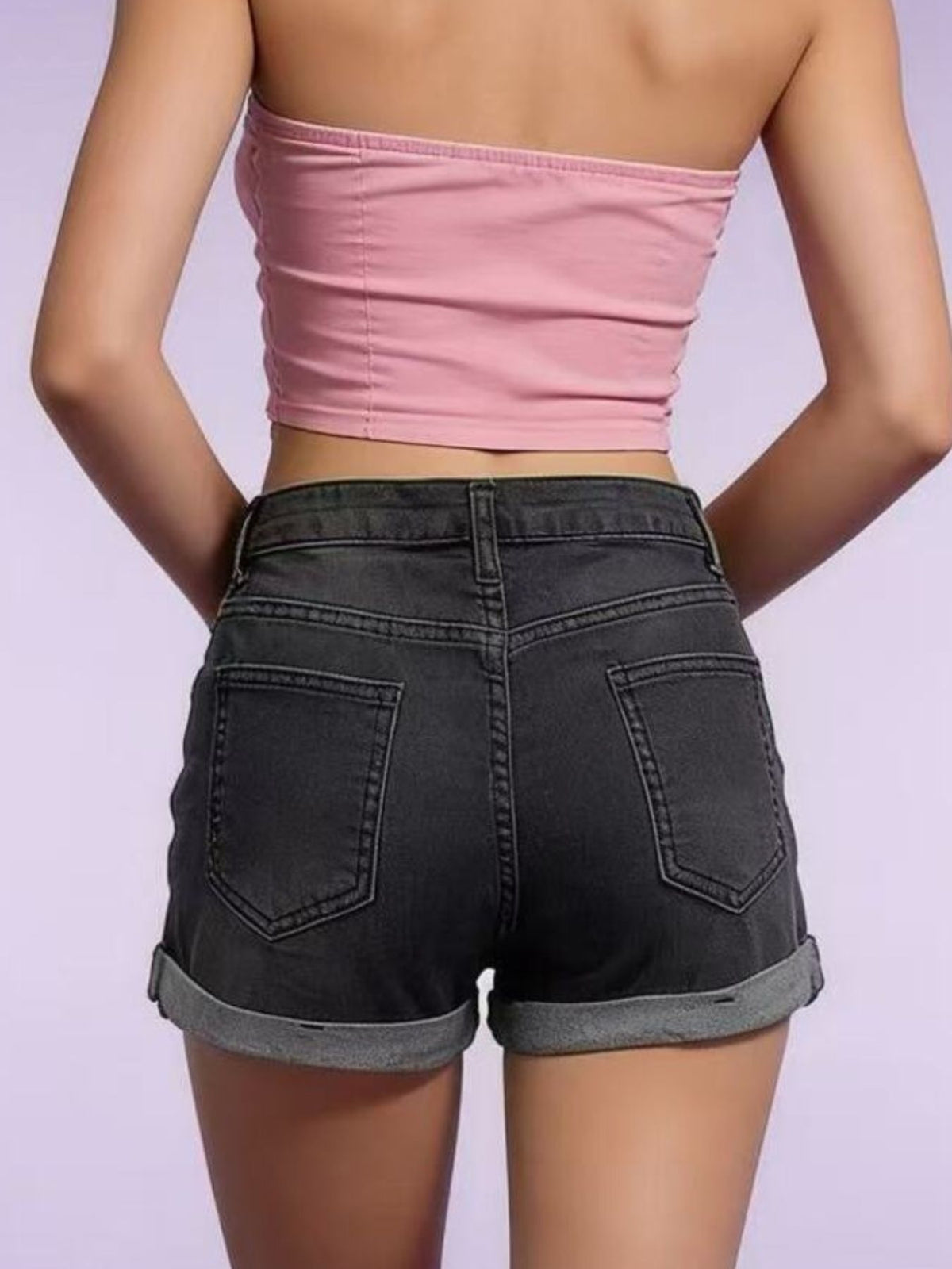 Distressed Denim Roll-up Shorts (5)