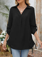 Drawstring Johnny Collared Three-quarter Sleeve Top (16)