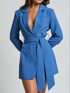 Lapel Collar Tie Waist Blazer (7)