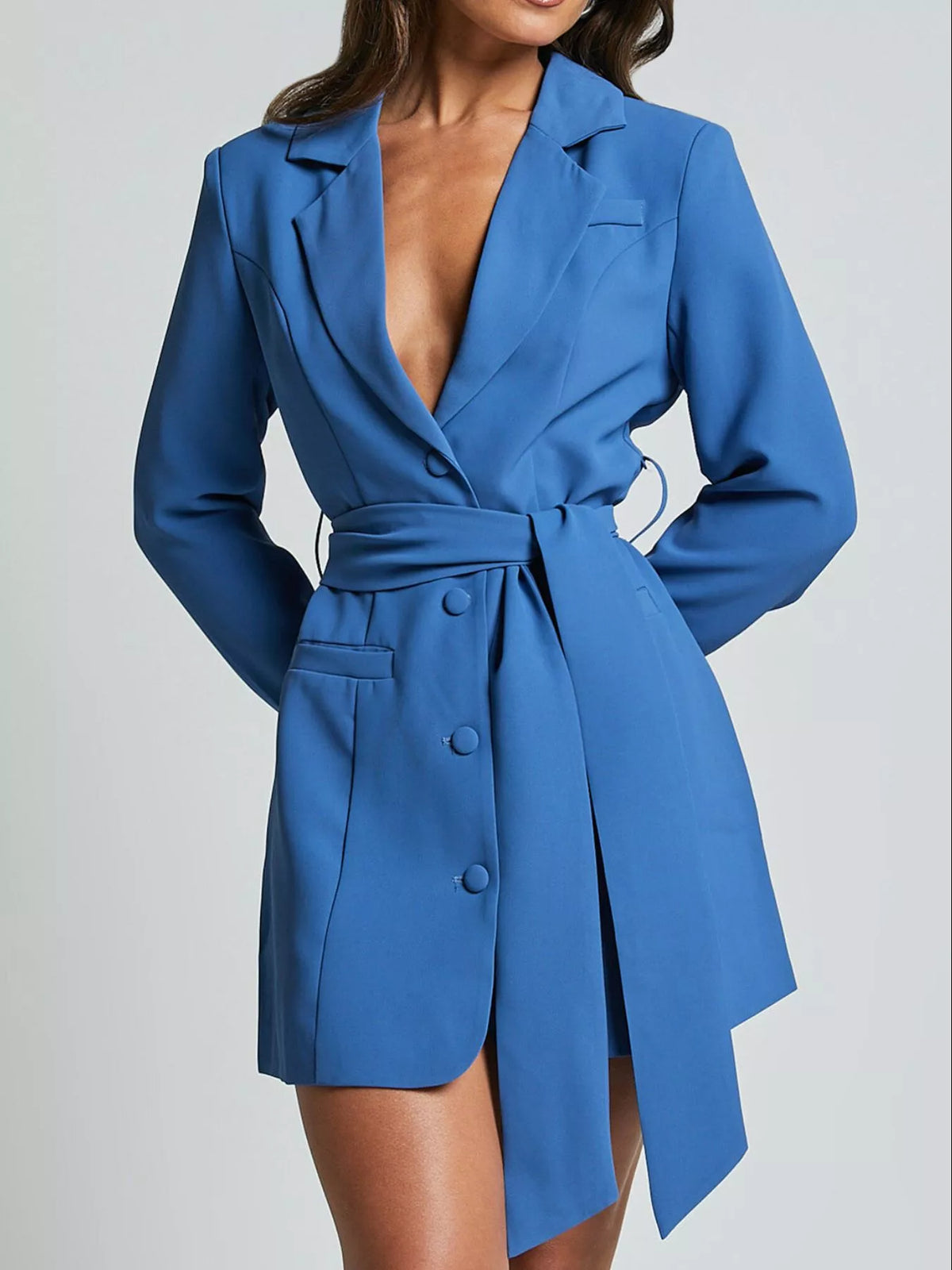 Lapel Collar Tie Waist Blazer (7)