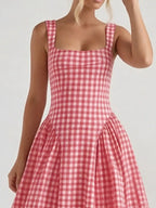 Full Size Plaid Square Neckline Midi Dress Plus (12)
