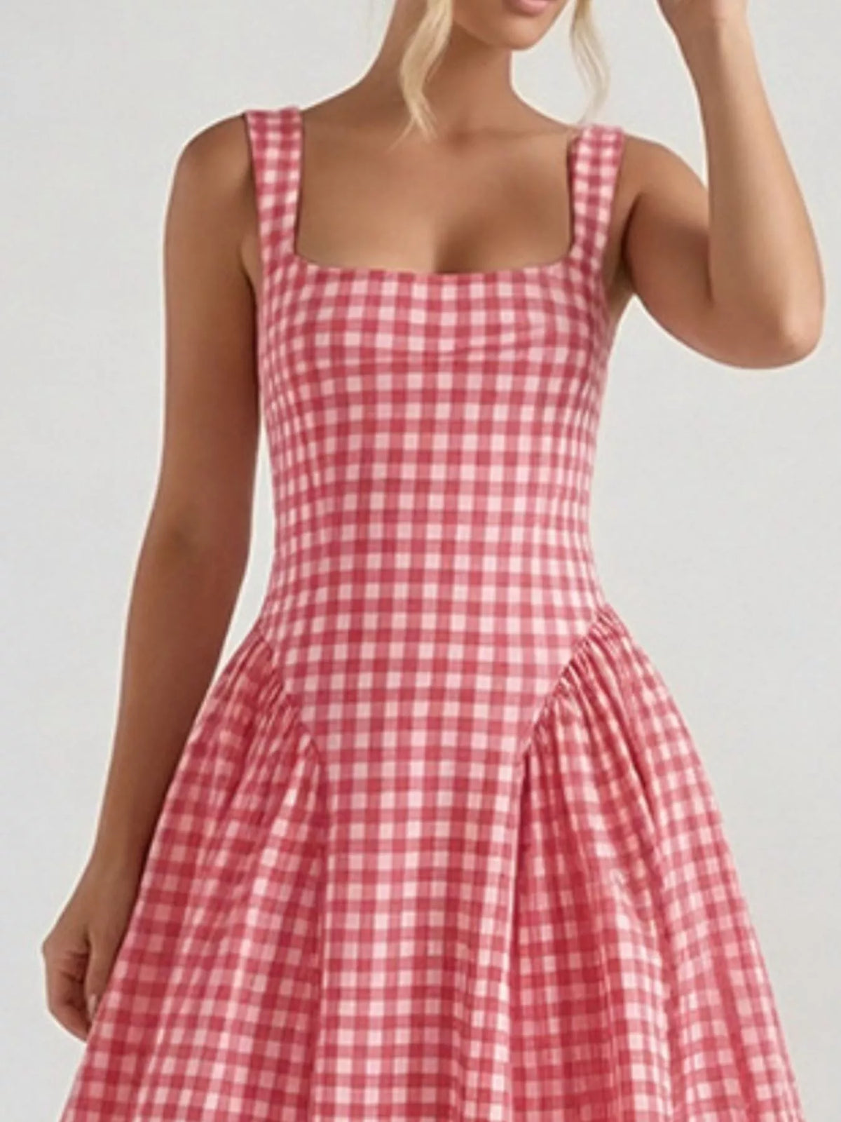 Full Size Plaid Square Neckline Midi Dress Plus (12)