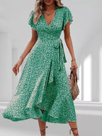 Floral Print Ruffle Hem Wrap Midi Dress (3)