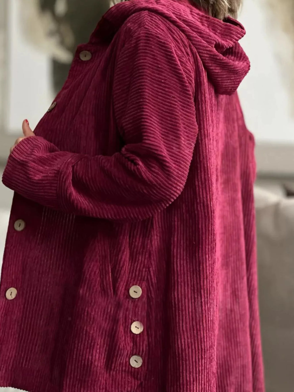 Full Size Corduroy Button Up Hooded Jacket Plus (13)
