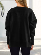 Slit Round Neck Dropped Shoulder Sweatshirt (31)