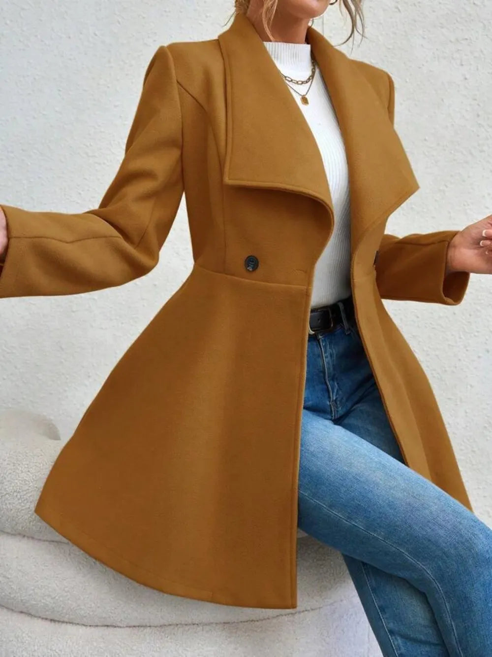 Collared Neck Button Up Long Sleeve Coat (16)