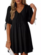 Tie-neck Puff Sleeve A-line Mini Dress (6)