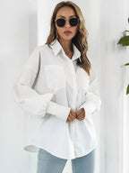 Button Up Dropped Shoulder Lantern Sleeve Shirt (7)