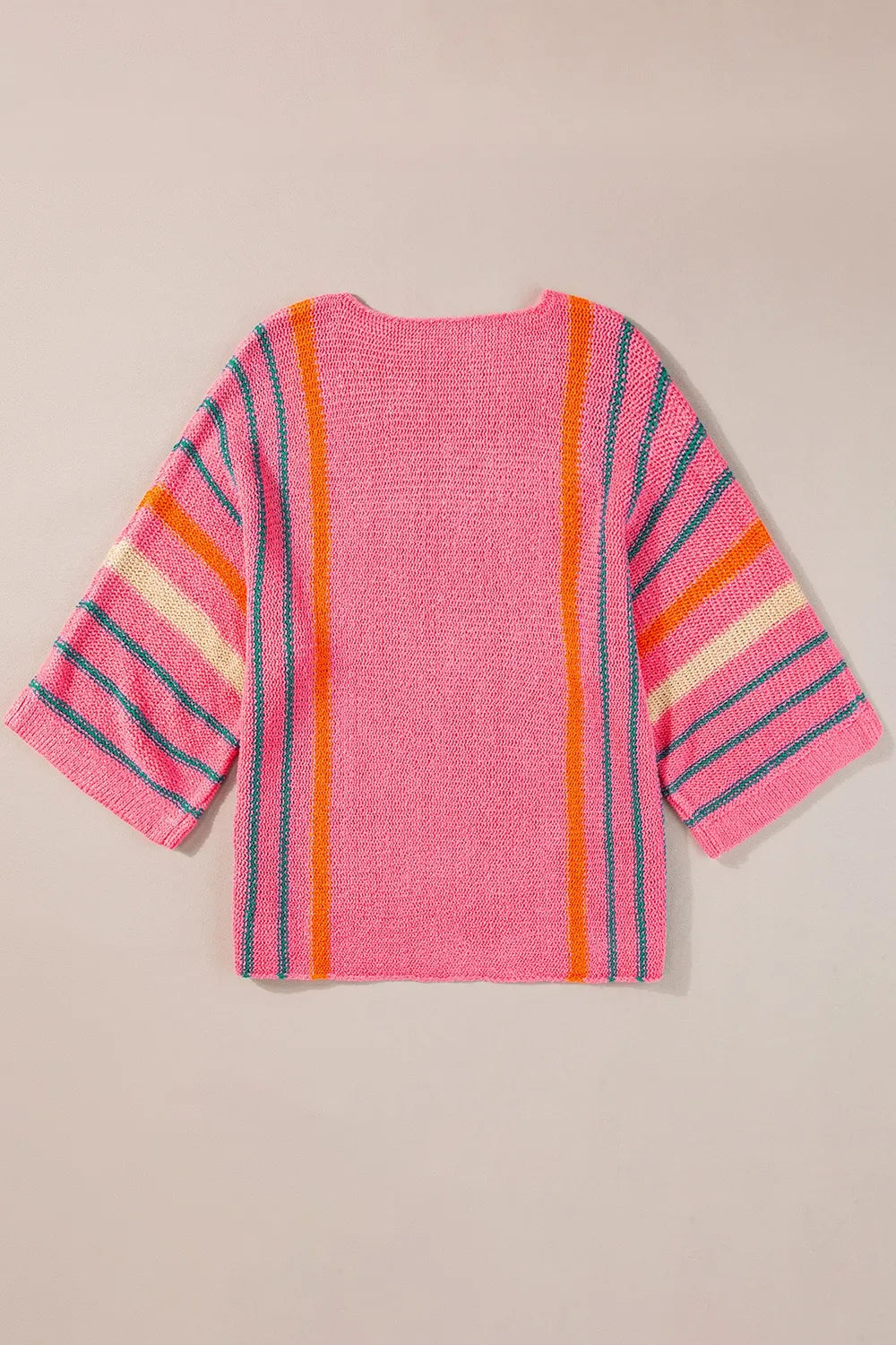 Striped Boat Neck Three-quarter Sleeve Knit Top (10)