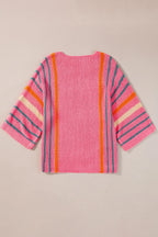 Striped Boat Neck Three-quarter Sleeve Knit Top (10)