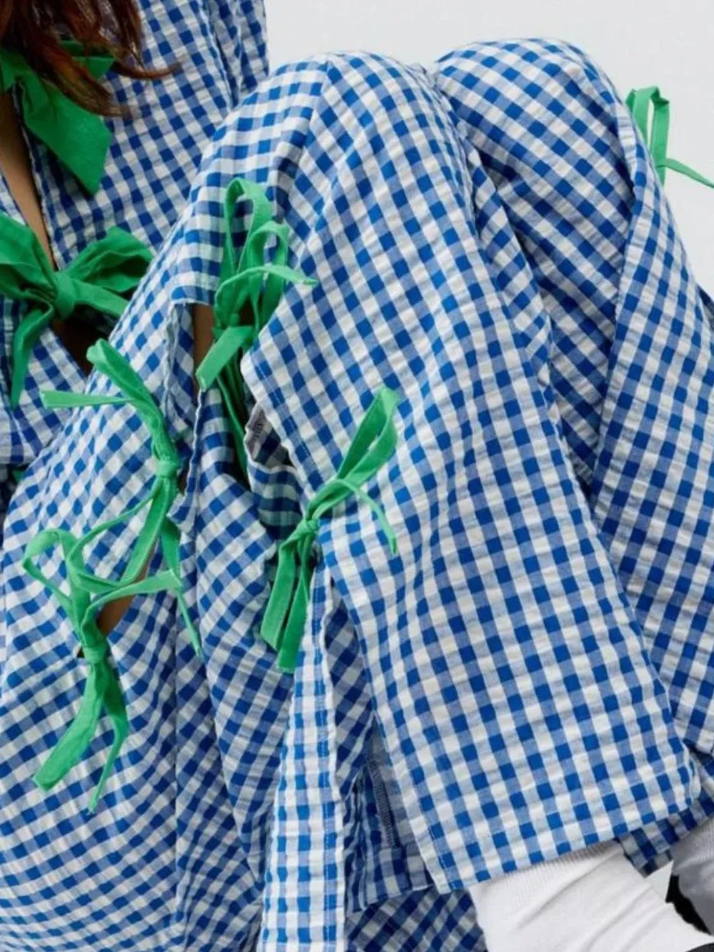 Side Tied Plaid Pants (2)
