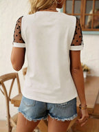 Polka Dot Mesh Sleeve T-shirt (15)