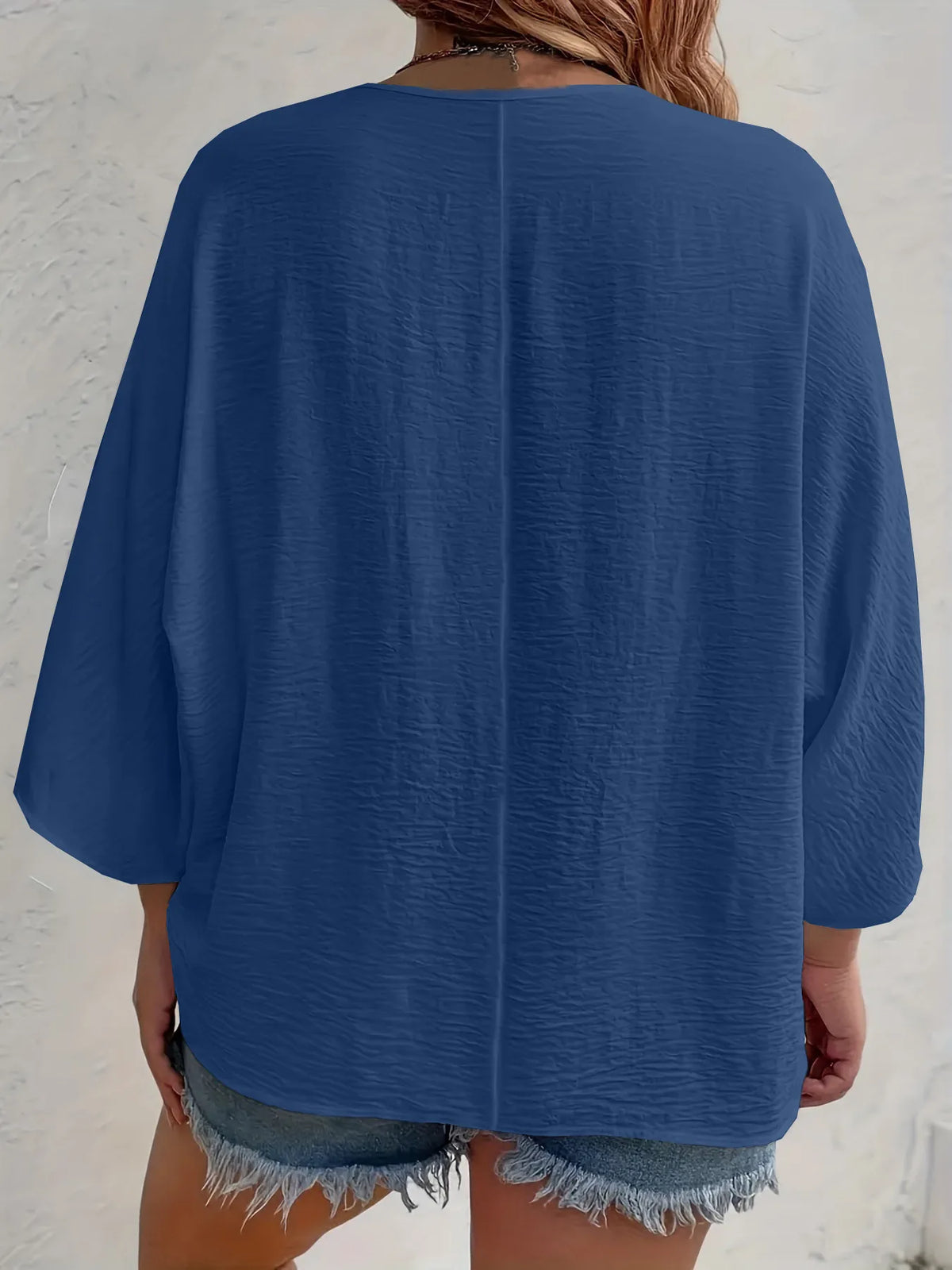 Full Size Casual V-neck Button Down Relaxed Fit Blouse Plus (17)