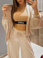 Zip Up Cropped Outerwear Pants Set (19)