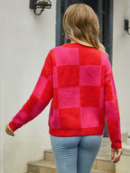 Plaid V-neck Dropped Shoulder Cardigan (2)