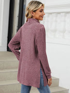 Slit Mock Neck Long Sleeve T-shirt (10)