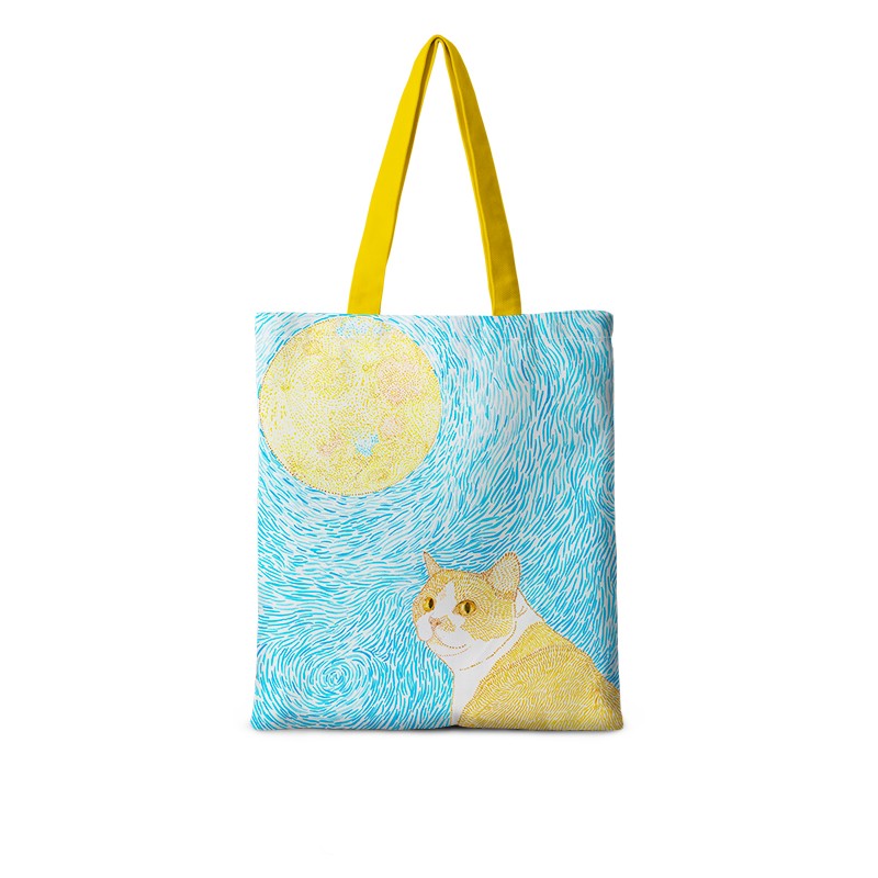 Cat Illustration Shoulder Bag Large Capacity Canvas photo 3