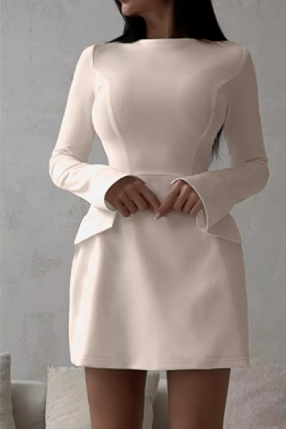 Long-sleeve Mini Dress Flap Pockets (4)