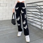Butterfly Print High-waisted Straight-leg Jeans photo 2